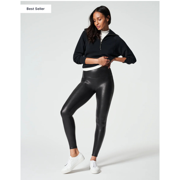 SPANX NWT Faux Leather Leggings in Black // XS - Picture 1 of 8